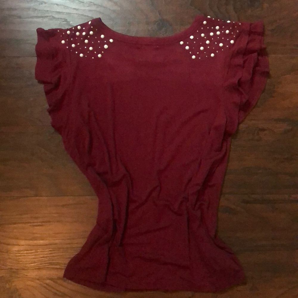 3/$25 Women’s Burgundy Rhinestone Pearl Top NWT - Picture 3 of 5